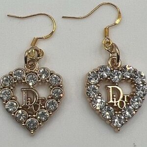 DIOR Auth. ❤️ Gold and Silver Heart Earrings Aurora Borealis Stones Extra